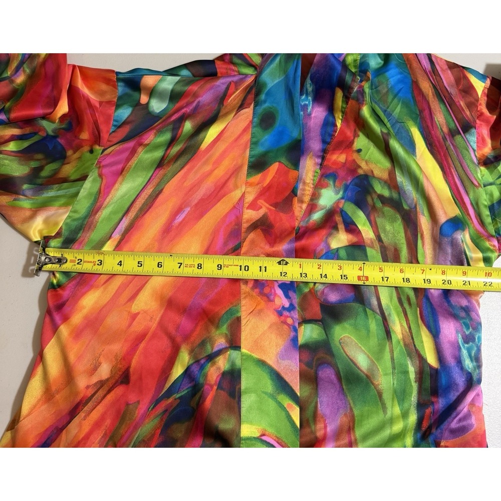 Natori Belted Satin Robe Abstract Multi Brightly Colored Medium - Picture 4 of 9